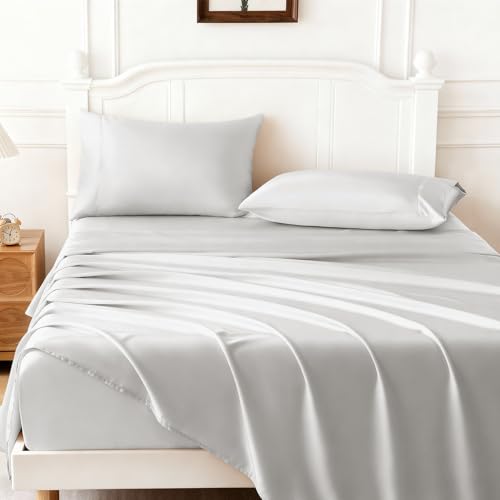 ChicView Silk Like Satin Sheets Set, 4 Piece Full Size Grey Bed Sheet Sets - image 1