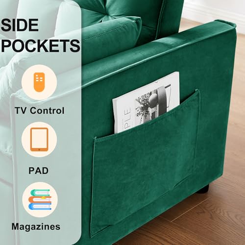 howcool 3 in 1 Convertible Sleeper Sofa Bed, Futon Couches for Living Room with Side Pocket | Adjustable Backrest | Velvet Fabric | Pull Out Couch | Loveseat | Sectional Sofa Bed, Green