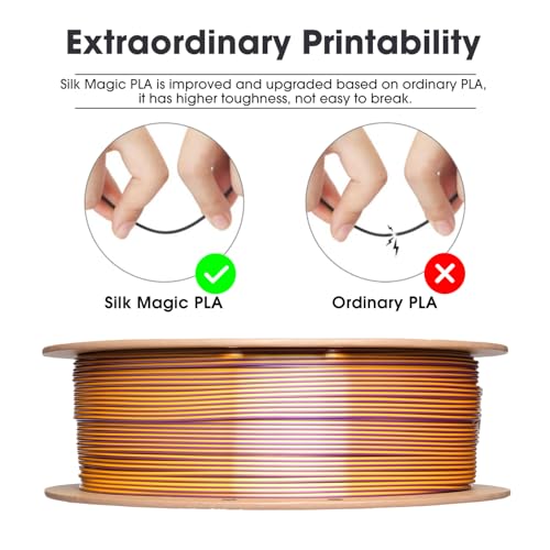 Image of eSUN Silk Magic PLA Filament 1.75mm, Shiny Silk Dual Color Co Extrusion 3D Printer Filament, 1KG (2.2 LBS) Spool 3D Printing Color Change Filament for 3D Printers, Purple Gold