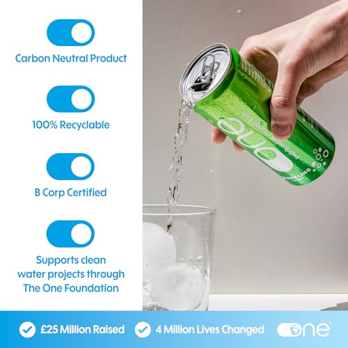One Water Natural Sparkling Spring Water 24 x 330ml Cans - Pure Refreshing 7.7pH Canned Water - 100% Recyclable & Sustainable Can - Plastic Free - Bulk Pack
