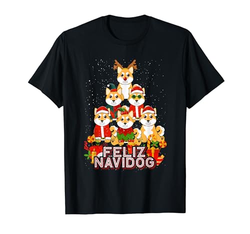 Luces de árbol de Navidad Shiba Inu para perros de Navidad Camiseta