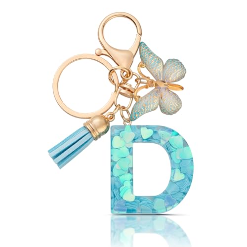 CHUQING Llavero con letra niña llavero inicial regalo mujer clave colgante mariposa, Azul D., S