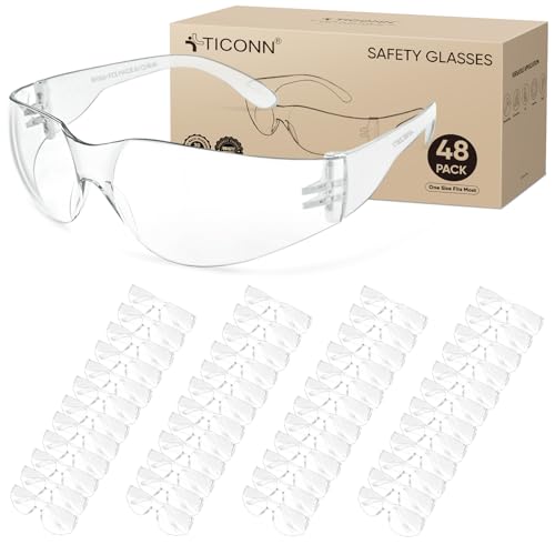 TICONN 48PK Clear Safety Glasses for Men & Women, ANSI Z87.1 Safety Goggles