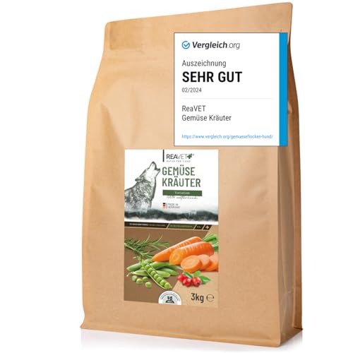 TESTURTEIL SEHR GUT 02/24 ReaVET Gemüse und Kräuter 3kg, Gemüseflocken Hunde getreidefrei, Gemüseflocken Hunde Barf, Barf Zusatz Hund, Gemüseflocken Hunde