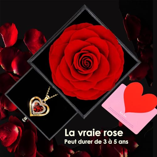 Rose stabilisée rouge et bijoux d'exception, véritable cadeau de luxe - 4