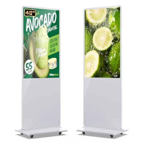Image of MWE 49 Inch Indoor Floor Standing Digital Signage Advertising Display Kiosk LCD Screen Commercial Totem Android System Vertical Poster with Auto Media Player-White