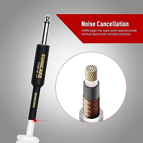 SONICAKE 10 m kabel do instrumentów gitarowych 6,3 mm Coil Cable do gitary basowej kabel spiralny z wtyczką kątową i standardowym jack, biały