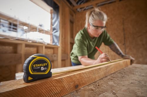 Stanley 0-30-697 mesure Tylon 5m x 19mm - Boitier Ergonomique Bi matière - Ruban en Acier Laqué - Crochet 2 Rivets - Position du Zéro Réel - Agrafe pour Port À La Ceinture, multicolore