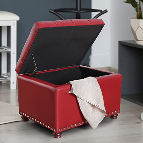 Joveco 24" Ottoman with Storage for Living Room Rectangular Leather PU Bench Footrest (Red) - Thumbnail 7