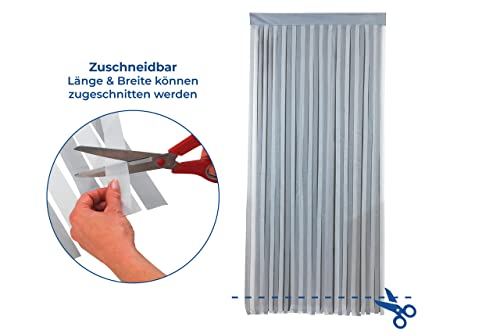 WENKO Maximex Türvorhang Grau-Weiß, praktischer Streifenvorhang gegen lästige Insekten und neugierige Blicke, inklusive Klettband, auch für Garderobenstangen, aus Polyester, 90 x 200 cm, zuschneidbar