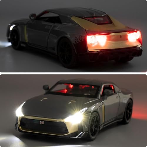Image of 1:32 Nissan GTR50 Model Car, Diecast Collectible Pull Back Toy Car with Sound and Light for Adults, Kids, Boys, and Girls, Gift (Grey)