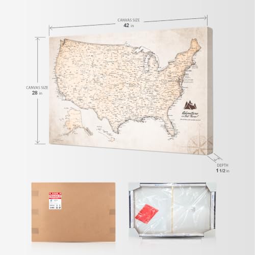 Image of IPIC Vintage USA Maps for Wall, Map of the United States, Size 42x28 in