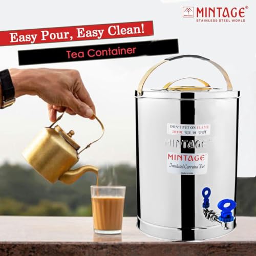 Image of Mintage Alpine Tea Container 7.5 Liters Stainless Steel Insulated | Leakproof Durable | Heat Retention Lightweight | Beverage Preservation | Teapot Dispenser Jar | Canteen Chai Kettle
