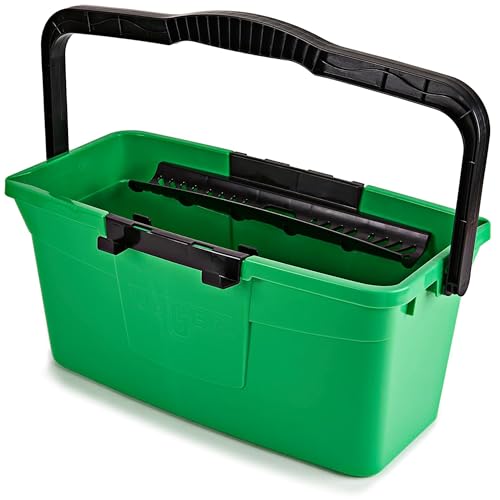 UNGER Window Cleaning Bucket 12L with Sieve Tool Holder Measuring Scale & Spout - Window Cleaning Equipment Green