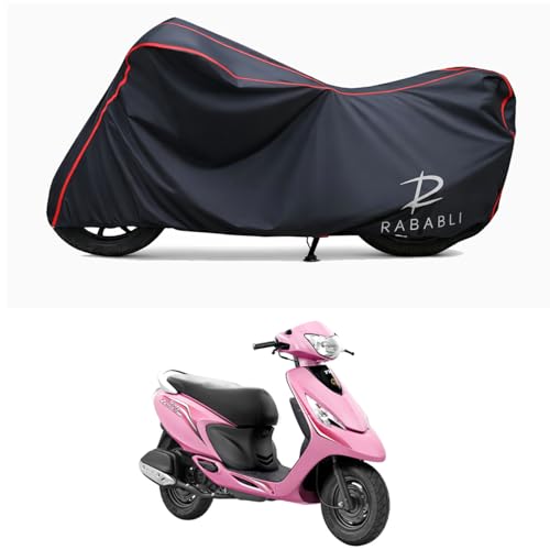 Image of Waterproof Bike Body Cover Compatible for | TVS Scooty Zest Gloss | Taffeta Fabric, Red Piping Design, Bottom Elastic Fit | Dustproof, Sun UV & Rain Protection for All Bikes
