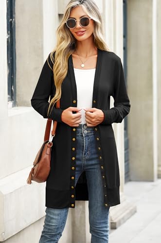 Halife Womens Long Sleeve Cardigans Lightweight Ribbed Neckline Soft Knit Cardigan Sweater with Buttons2