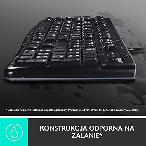 Logitech MK120 Przewodowa Klawiatura i Mysz Combo dla Windows, optyczna mysz przewodowa, pełnowymiarowa klawiatura, USB Plug-and-Play, zgodna z komputerem PC, laptopem, QWERTY układ US Intl - Czarny
