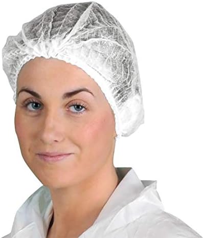 100x Omnitex Premium White Mob Caps - Non Woven Hygiene Hair Nets Covers, Disposable Clip Caps with Double Elastic (1x Pack of 100)