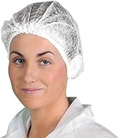 100x Omnitex Premium White Mob Caps - Non Woven Hygiene Hair Nets Covers, Disposable Clip Caps with Double Elastic (1x...