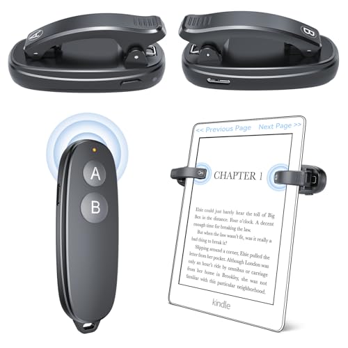 [2 clips] UBUYUONE RF Control remoto reversible lateral para leer en Kindle, Paperwhite, Kobo eReaders   Hojas Kindle Page Turner inalámbricas para reproducir novelas y disparador de cámara a