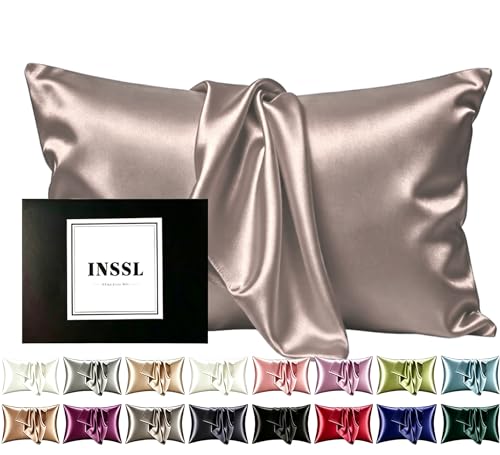 INSSL Mulberry Silk Pillowcase for Hair and Skin Health,Natural Silk Pillow Cover with Hidden Zipper Both Side Silk1 pcs (Light Coffee, Standard 20"x26")
