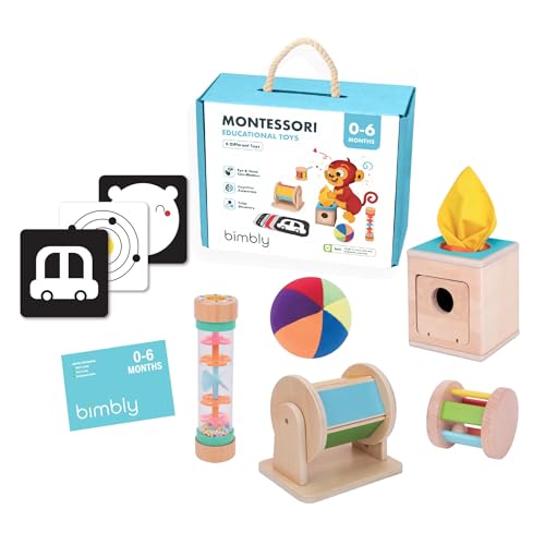 Image of bimbly Wooden Montessori Toys for Babies 0-6 Months | Educational Toys for 6-12 Months, Magic Tissue Box, Spinning Drum, Cards, Rainbow Ball and More, Sensory Toys for Babies