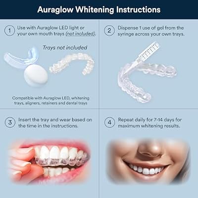 جل تبييض الأسنان Auraglow 35% للصواني والمثبتات والمصففات مبيض بيروكسيد الكارباميد بقوة طبيب الأسنان، 30 علاجًا، 3 محاقن (5 مل)