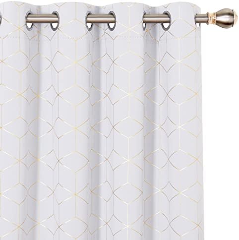 Deconovo Eyelet Gold Diamond Printed Blackout Curtains 72 Inch Drop, Thermal Insulated Curtains for Living Room, 46 x 72 Inch(Width x Length), Grey, One Pair