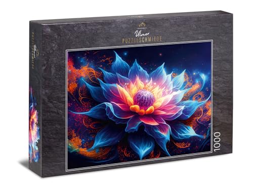 Ulmer Puzzleschmiede - Puzzle 1000 pièces « Lotus Nova » - La Fantastique Fleur de Lotus dans l'univers - Puzzle pour Adulte distinctif de la Collection de Puzzles Couleurs et Fantaisie