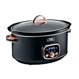Cooks Professional Digital Slow Cooker 6.5L with Glass Lid, Cool Touch Handles, Dishwasher Safe Bowl, 2 Heat Settings & Keep Warm & Delay Functions | Large One Pot Cooking Machine | Black & Rose Gold