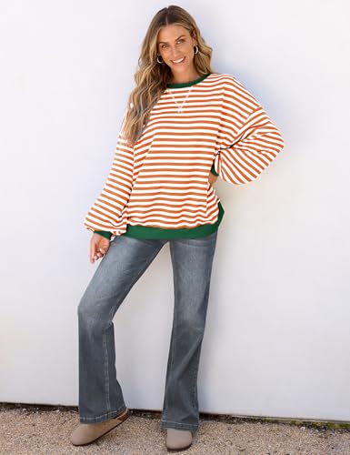 image for UEU Women's Casual Long Sleeve Color Block Striped Sweatshirts Tops Ca