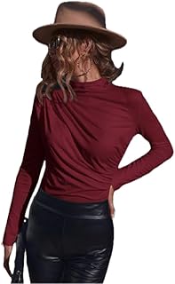 تي شيرت بياقة واقفة واكمام طويلة وتصميم بكسر وقصة ضيقة من كلاسي، لون بورغندي