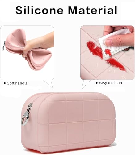 Image of INOVERA (LABEL) Makeup Organizer Pouch for Women, Girls - Silicone Travel Cosmetic Pouches - Cosmetics Make up Brushes Holder Bag (Rose Gold)