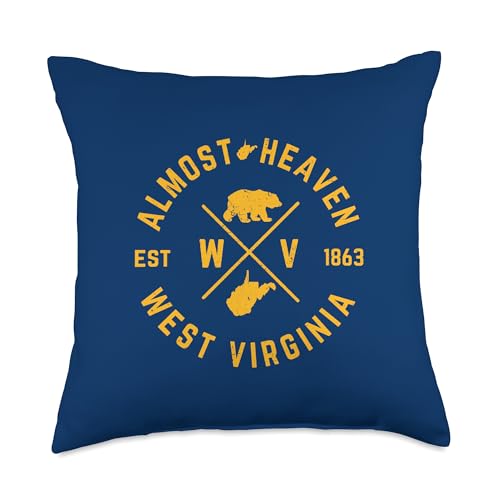 Almost Heaven West Virginia WV Bear and State Map Emblem Throw Pillow