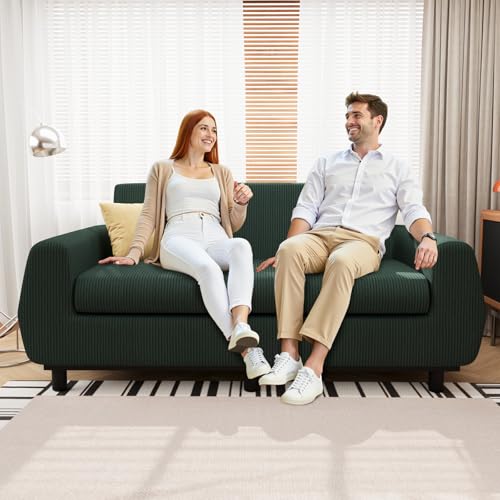 Hamlody Sofa 160cm, 2-Sitzer Sitzbank mit Samt Bezug, Kompakt für kleine Räume | Bequem & Einfach Montiert | 42cm hochelastischer Schaumstoff, Grün