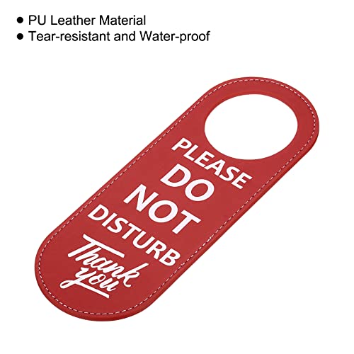 PATIKIL Do Not Disturb Door Hanger Sign, 1 Pack PU Leather Double Sided Door Knob Privacy Sign for Office Home Meeting Red - Image 3
