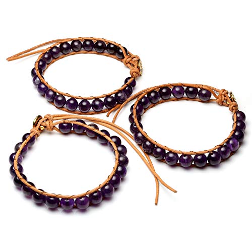 Top Plaza Amethyst Healing Crystals Reiki Yoga Gemstone Bead Bracelets Handmade Boho Bohemian Leather Adjustable Bracelet #TOP4