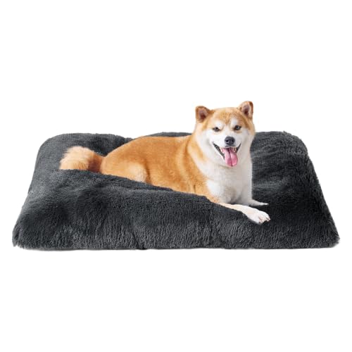 EHEYCIGA Fluffy Dog Crate Bed for Large Dogs, Plush Faux Fur Pad, Dark Grey