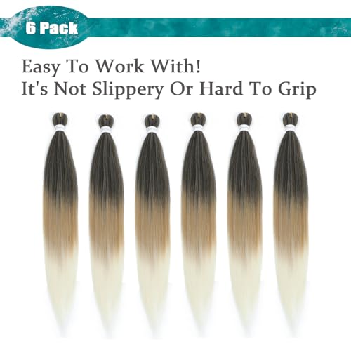 EZ Braid 26 Inch Pre Stretched Braiding Hair 6 Packs Yaki Texture Braiding Hair for Crochet Hair Braids Kanekalon Synthetic Fiber Hot Water Setting Crochet Braiding Hair Extensions(1B/27/613#) - Image 3
