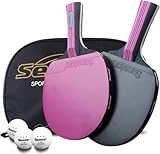 Senston Raquette Ping Pong Set, 2 Raquette de Tennis de Table + 3 Balles +1 Sac, pour Intérieur Extérieur,Rose