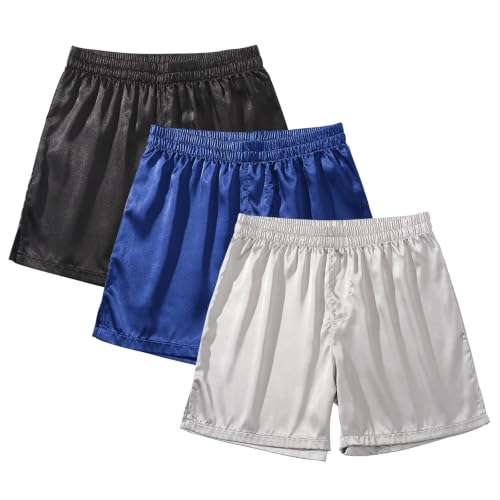 Image of AMY COULEE Mens Satin Boxer Shorts Silky Lightweight Pajama Bottoms Split Side Lounge Sleep Shorts