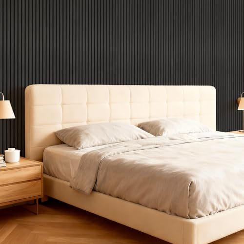 TONOR Akustikpaneele holz, 4 Stück 120 x 60cm - 2,88m² Wandpaneele holz Holzpaneele wand als Schallschutzplatten, Wandverkleidung Holzoptik für Wanddeko Wohnzimmer, Büro, Küche, Schwarz