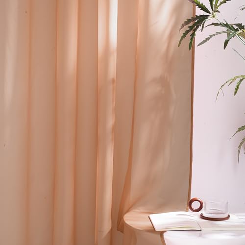 Image of NICETOWN Terracotta Sheer Curtains, Grommet Voile Sheer Window Treatments Airy & Elegant with Light Filtering for Kids Room /Living Room, Set of 2, W54 x L84