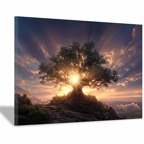 Toile Arbre de vie bleu et brun 40x60cm encadrée pour décoration murale de salon