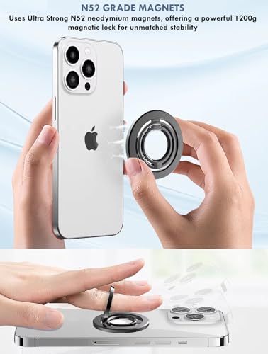Image of RIGGEAR Magnetic Phone Grip for Magsafe Dual Ring Holder with 2-Way Adjustable Stand (2 in 1) Compatible with Magsafe iPhones, Cases and Android Phones (Metal Ring Included)(Gun Metal Grey)