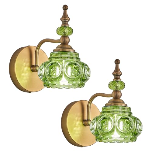 ZILANL 2-Pack Wall Sconces Green + Brass Bathroom Vanity Lighting