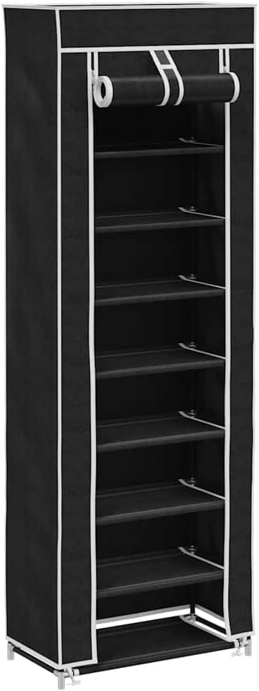 vidaXL Shoe Rack Black Polyethylene fabric and powder-coated steel Large