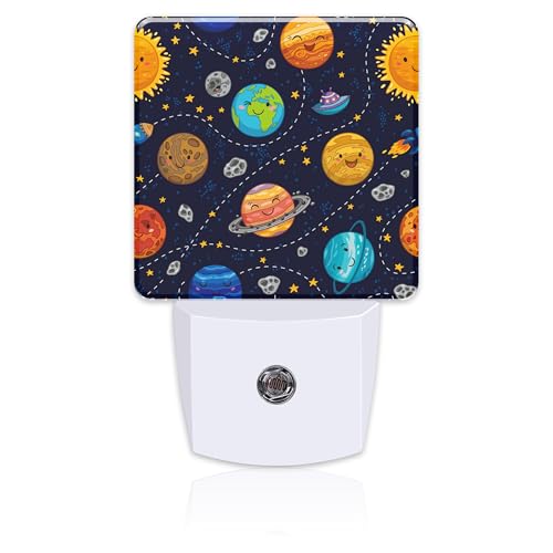 Image of Cartoon Solar System Planets Night Light Plug into Wall,Space Stars Planets Dusk to Dawn Night Light Plug in,0.5w Energy Saving Sleep Friendly NightLight for Kids Boys Girls Home Decor