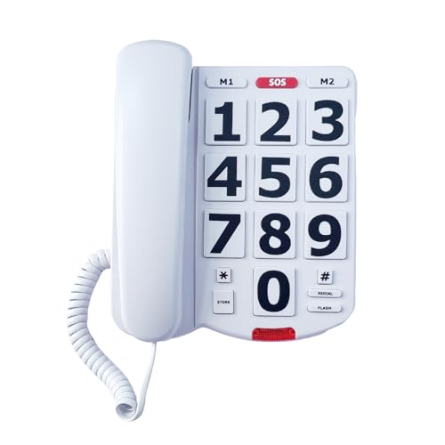 Benotek Corded Big Button Landline Phones for Seniors Home, Single Line Easy to Read Desk Telephone for Visually and Hearing Impaired Old People, Wired Extra Louder Ringer Home Phone