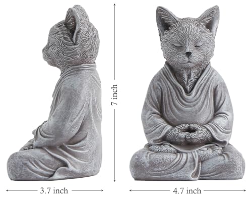 Estatua decorativa zen de gato meditando 7 pulgadas miniatura 5